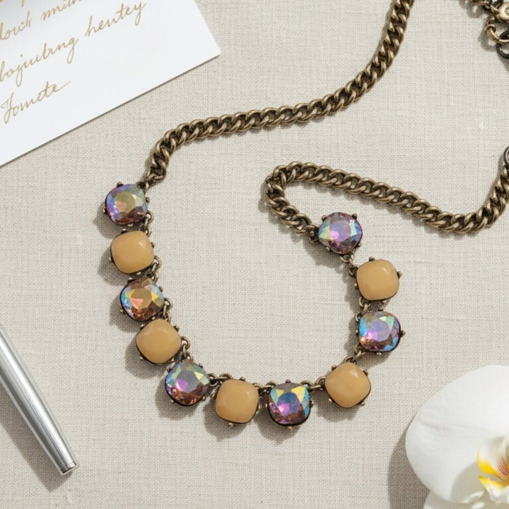 Vintage J. Crew "Brulee" Aurora Borealis & Crystal Statement Necklace